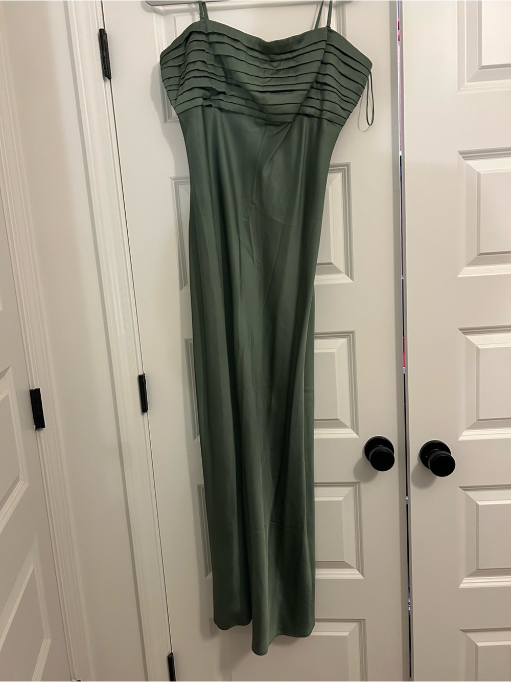 Abercrombie & Fitch Olive Green Strapless Pleated Bodice Gown